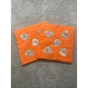 Handmade Rose Embroidery Orange Decorative Pillow Covers with Zipper & Piping